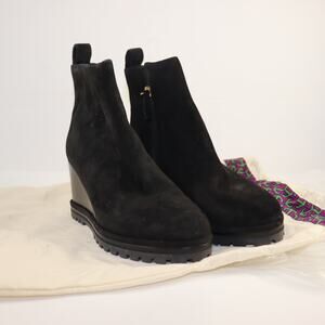 Tory Burch Black Suede Wedge Boots 6.5M – New w/ Dust Bag